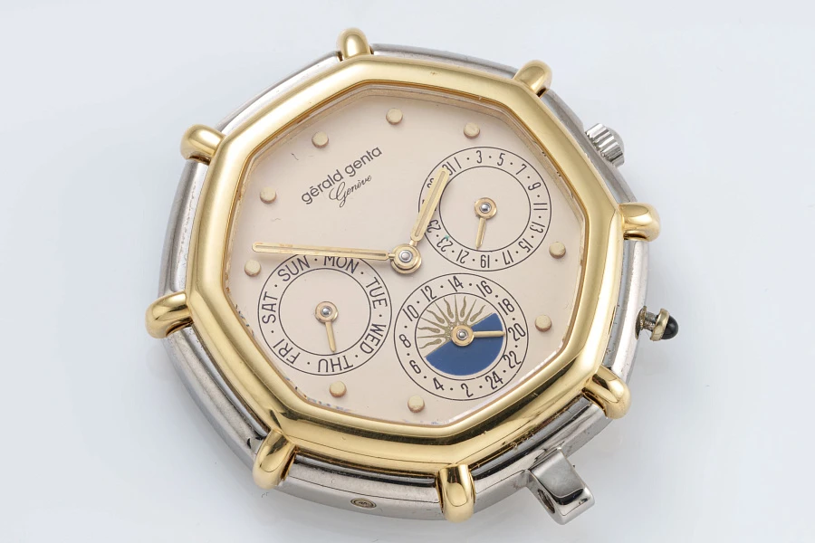 Customized Calendar Pendant Watch in Stainless Steel and 18k Yellow Gold