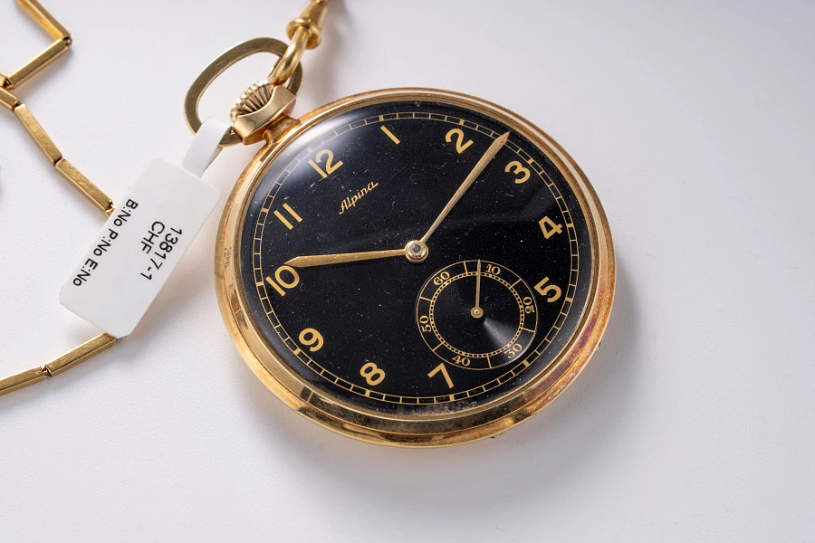 Pocket Watch in 14k Yellow Gold with Chain in 18k Yellow Gold