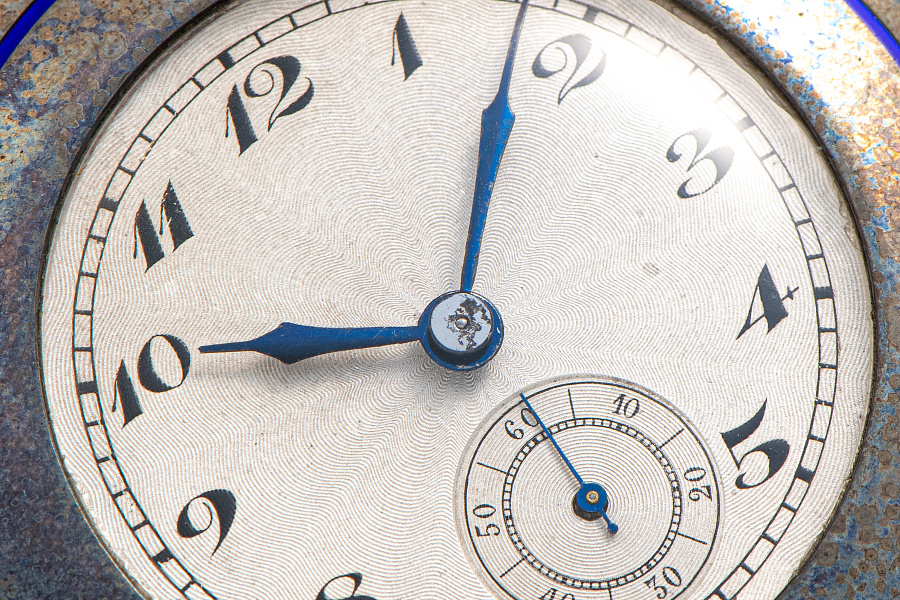Silver Pocket Watch with Blue Enamel