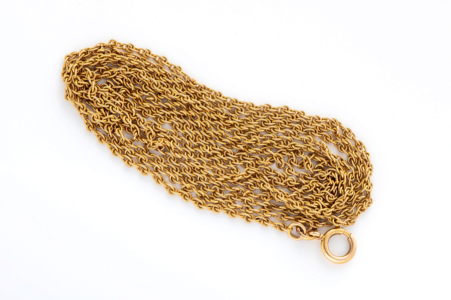 Pocket Watch Chain in 18k Yellow Gold with Key