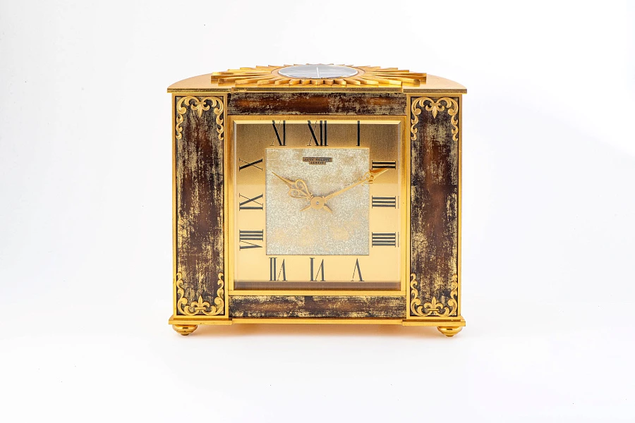 Table Clock in Gilt Brass with Wood