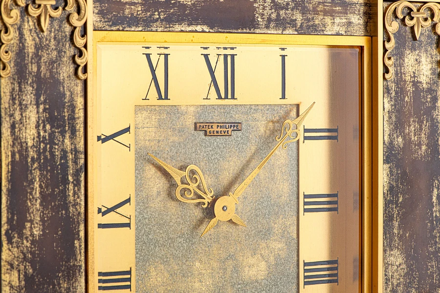 Table Clock in Gilt Brass with Wood