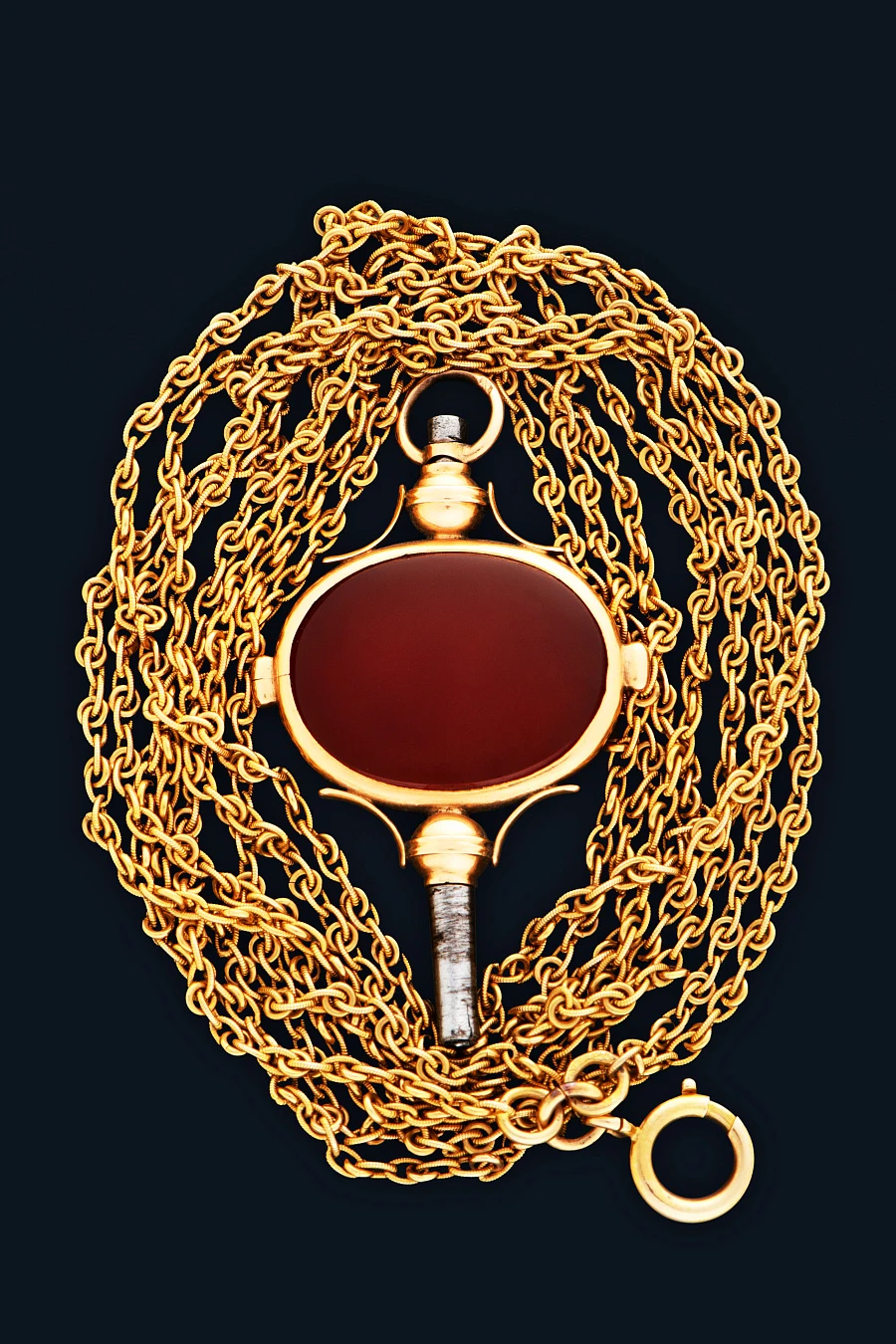 Pocket Watch Chain in 18k Yellow Gold with Key