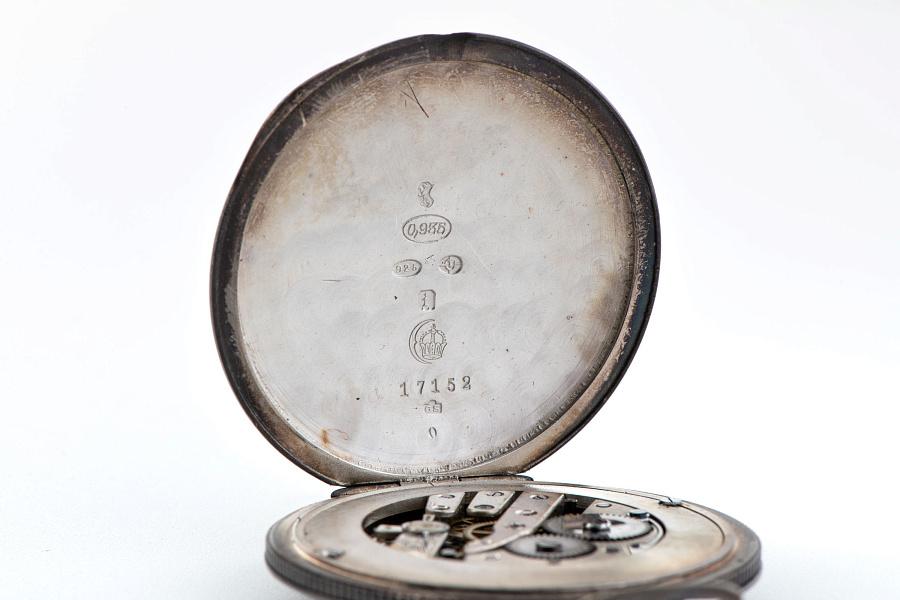 Silver Pocket Watch with Blue Enamel