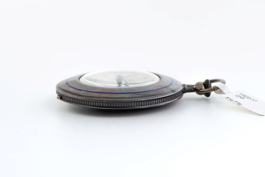 Silver Pocket Watch with Blue Enamel