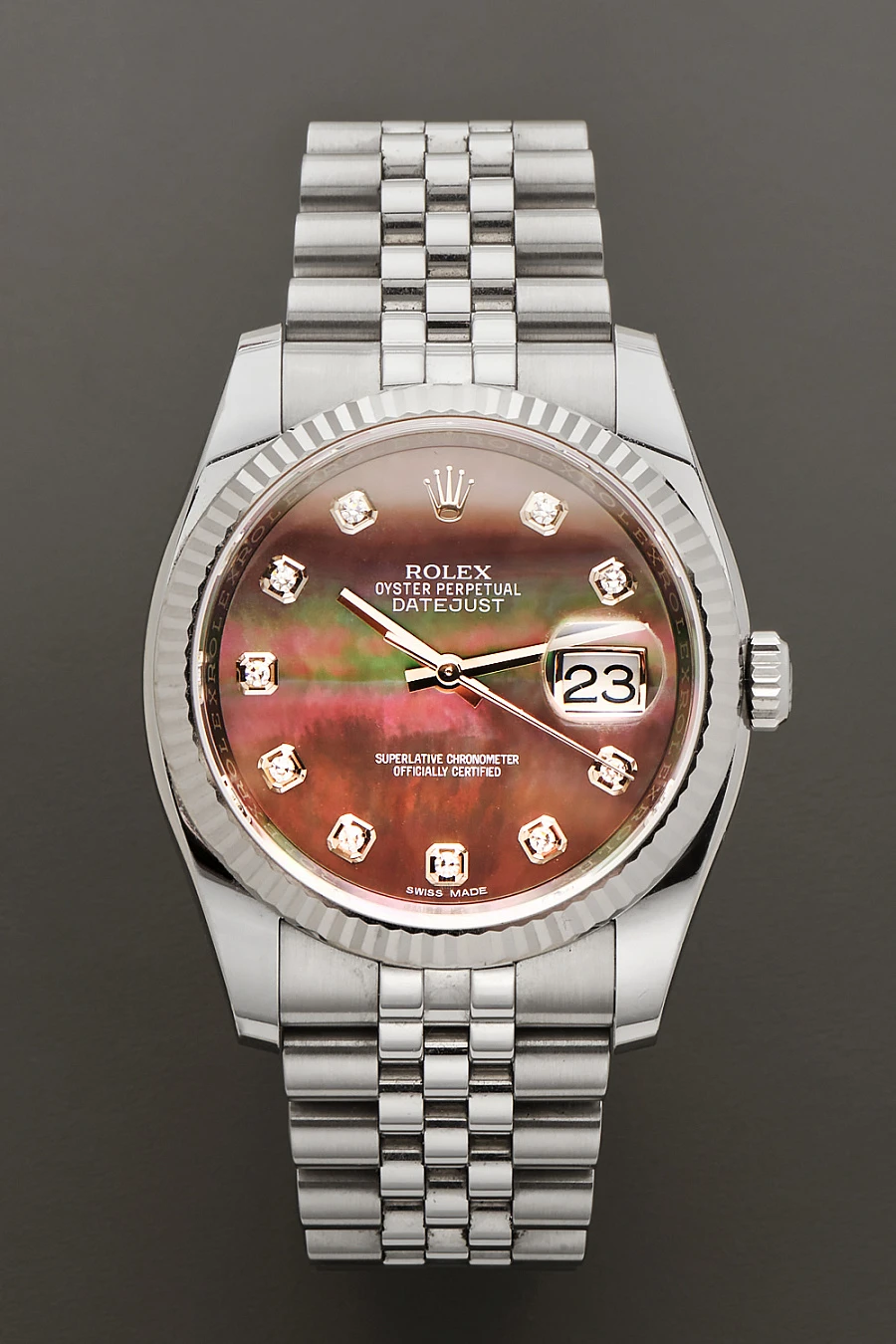 Datejust 116234 Black Mother of Pearl dial with diamond indexes