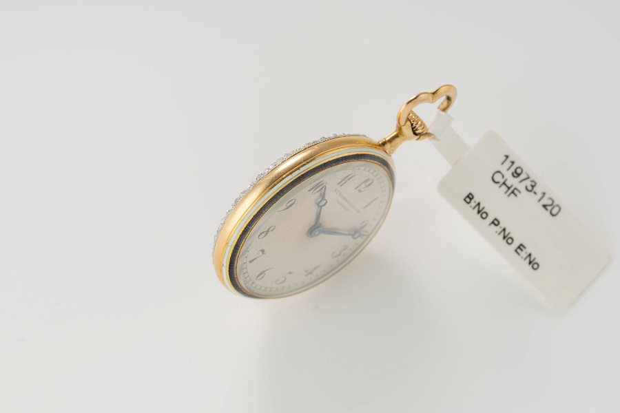 Miniature Pocket Watch with Enamel and Diamonds
