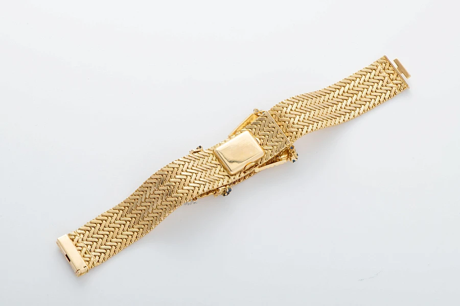 Bracelet Watch in 18k Yellow Gold with Diamonds and Sapphires