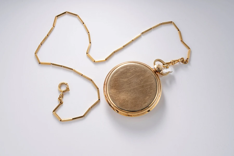 Pocket Watch in 14k Yellow Gold with Chain in 18k Yellow Gold