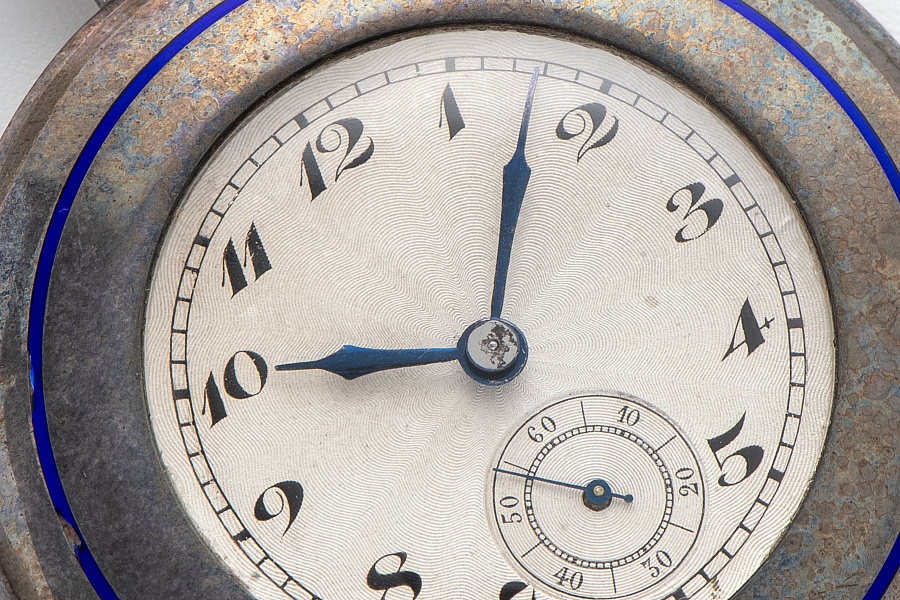 Silver Pocket Watch with Blue Enamel