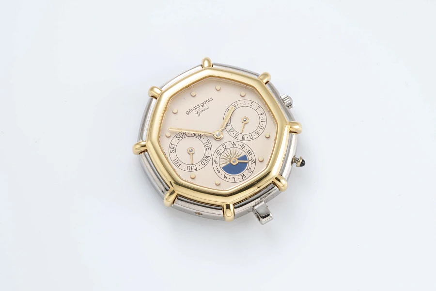 Customized Calendar Pendant Watch in Stainless Steel and 18k Yellow Gold