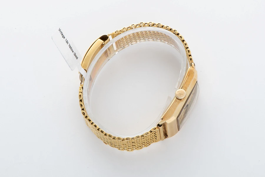 Vintage Rectangular Watch in 14k Yellow Gold with 18k Yellow Gold Bracelet
