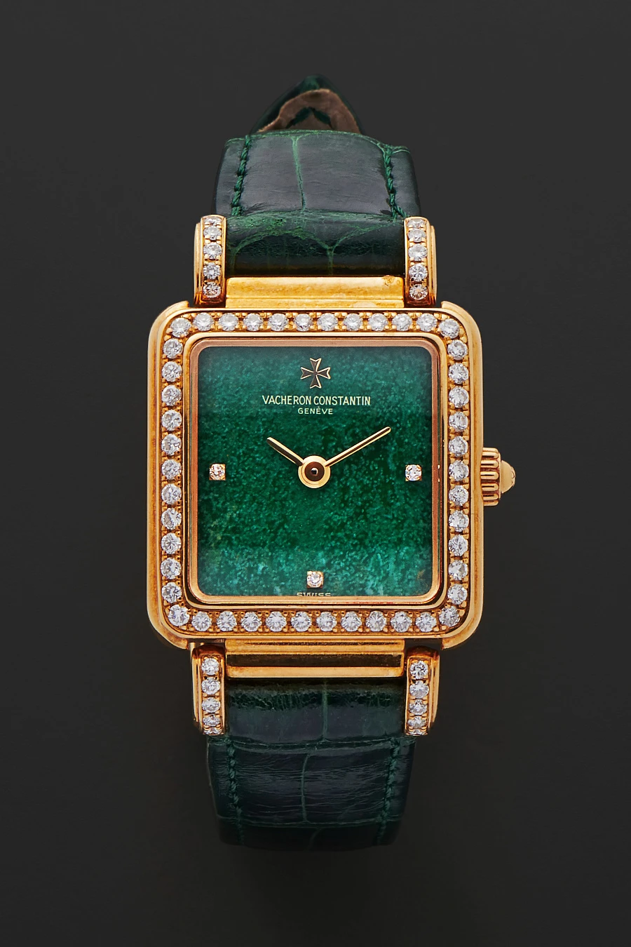 Green Stone Dial Ladies Watch in 18k Yellow Gold