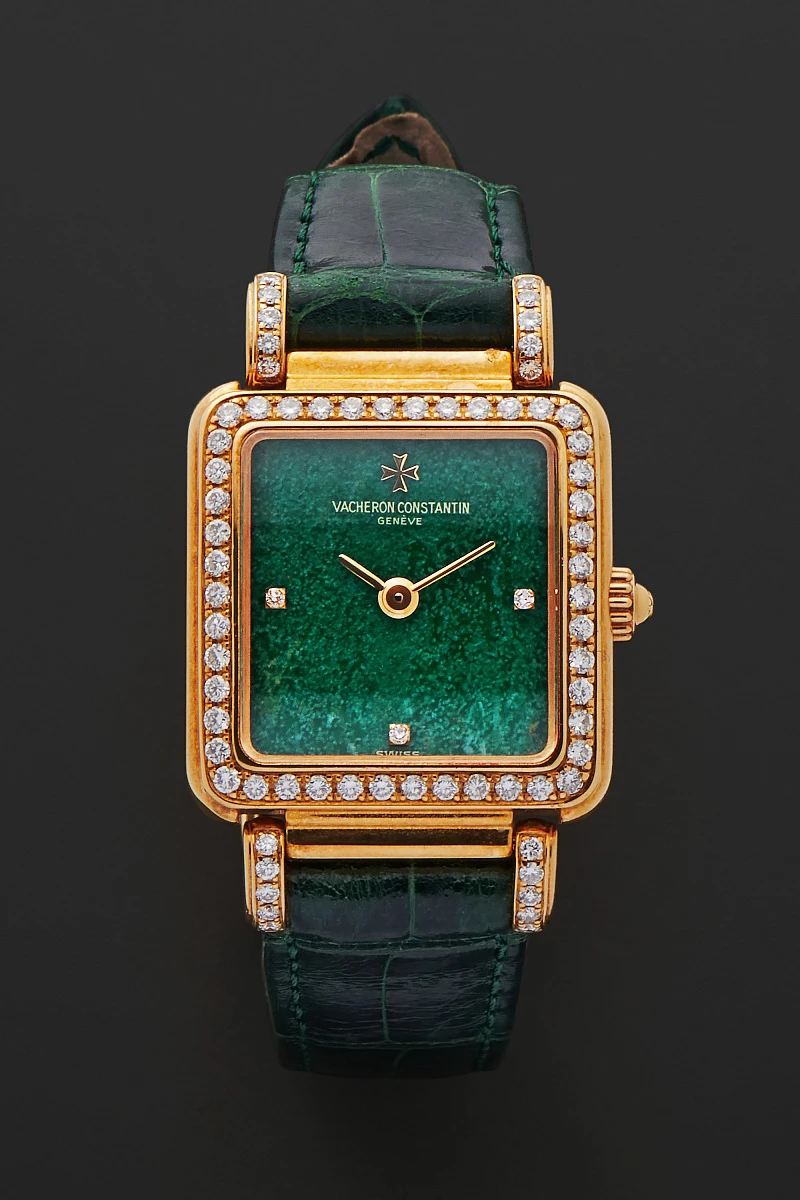 Green Stone Dial Ladies Watch in 18k Yellow Gold