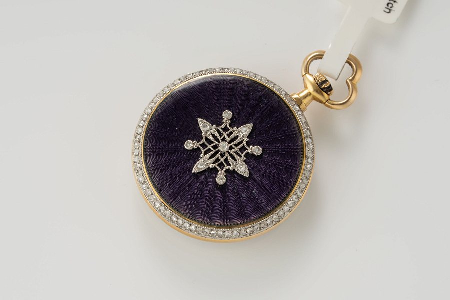Miniature Pocket Watch with Enamel and Diamonds