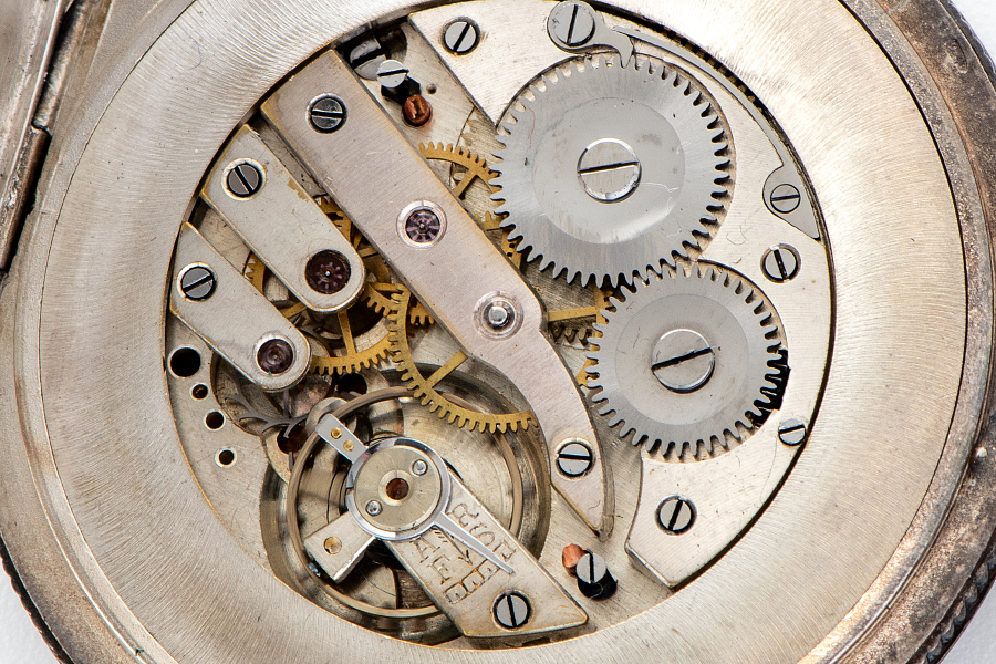 Silver Pocket Watch with Blue Enamel