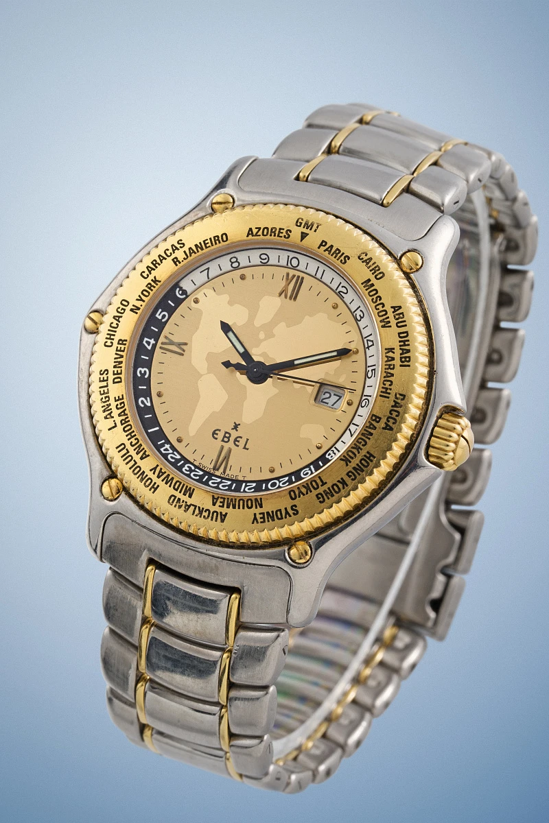 Voyager World Time Ref. 1124913 in Stainless Steel and 18k Yellow Gold