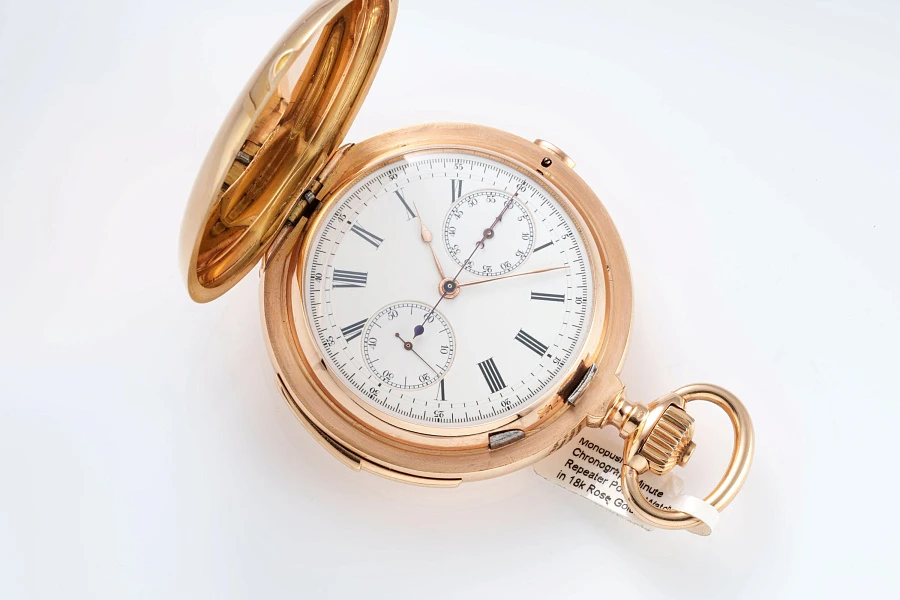 Monopusher Chronograph Minute Repeater Pocket Watch in 18k Rose Gold