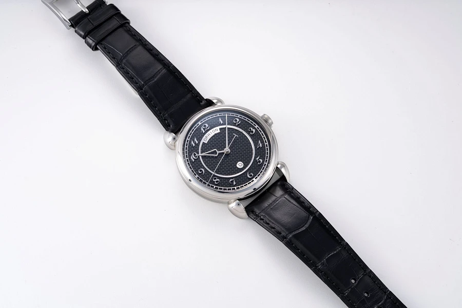 Black Guilloche Dial in Stainless Steel