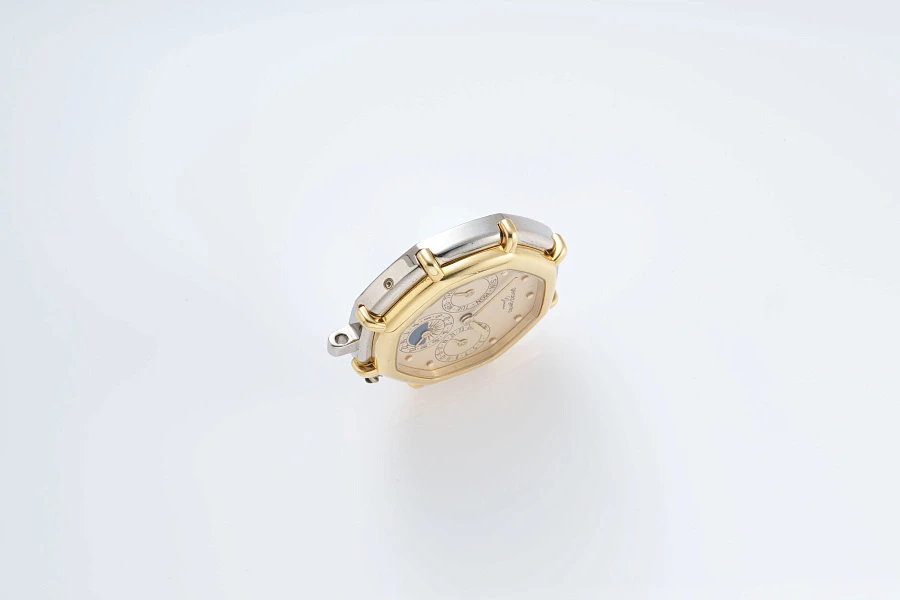Customized Calendar Pendant Watch in Stainless Steel and 18k Yellow Gold