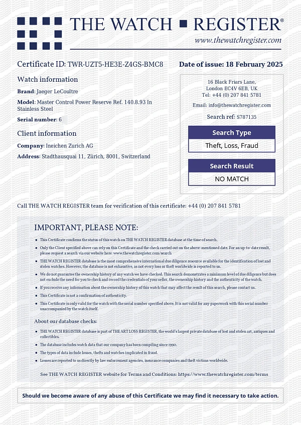 Master Control Power Reserve Ref. 140.8.93 in Stainless Steel