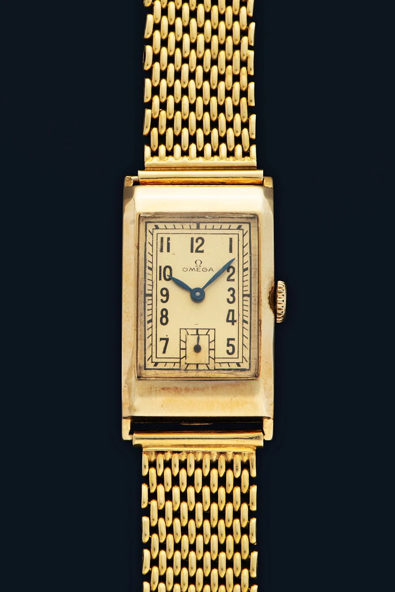 Vintage Rectangular Watch in 14k Yellow Gold with 18k Yellow Gold Bracelet