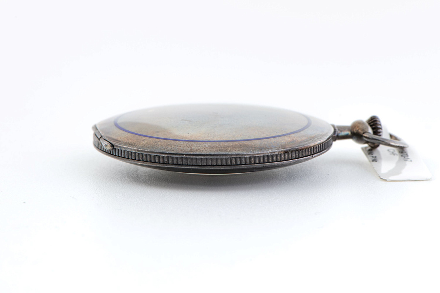 Silver Pocket Watch with Blue Enamel