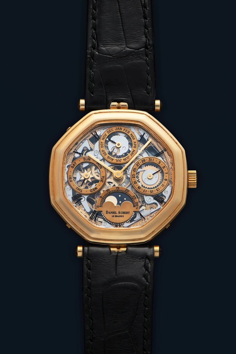 Lys Royal Gold Skeleton Ultra-thin Perpetual Calendar Piece Unique