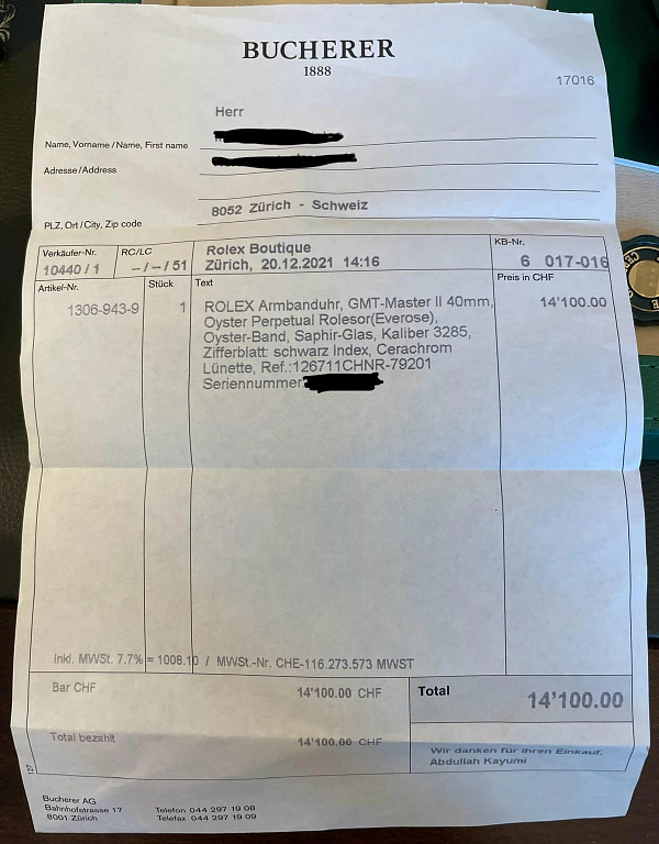GMT-Master II 126711 ‘Rootbeer’ Everose Rolesor Original Bucherer Invoice