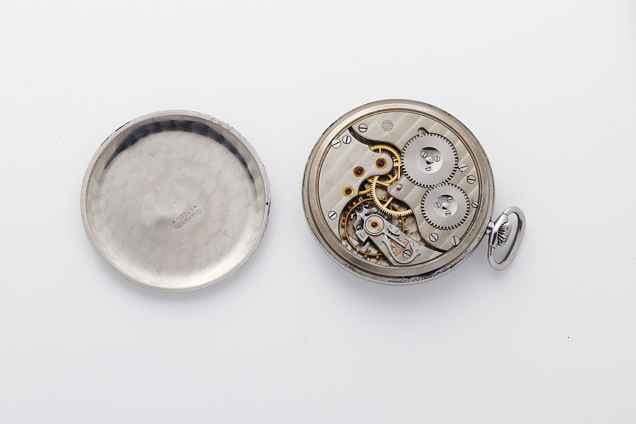 'Beyer' Double-Signed Calatrava Pocket Watch in Stainless Steel