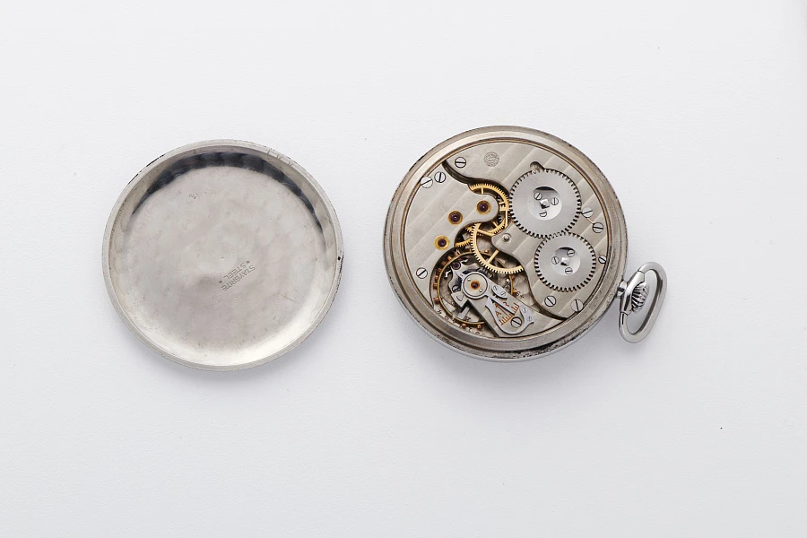 'Beyer' Double-Signed Calatrava Pocket Watch in Stainless Steel