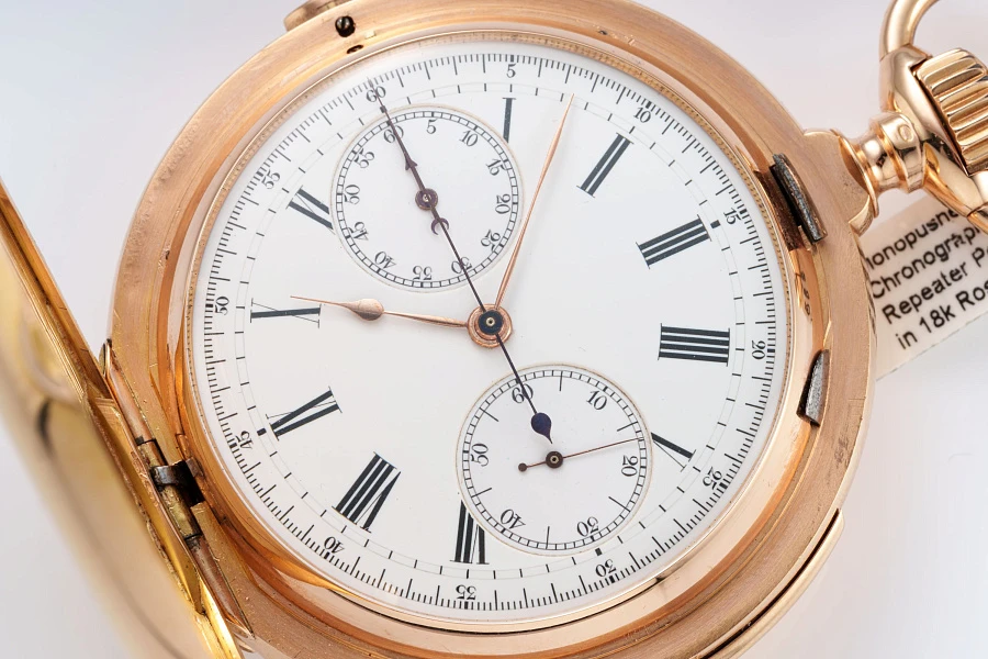 Monopusher Chronograph Minute Repeater Pocket Watch in 18k Rose Gold