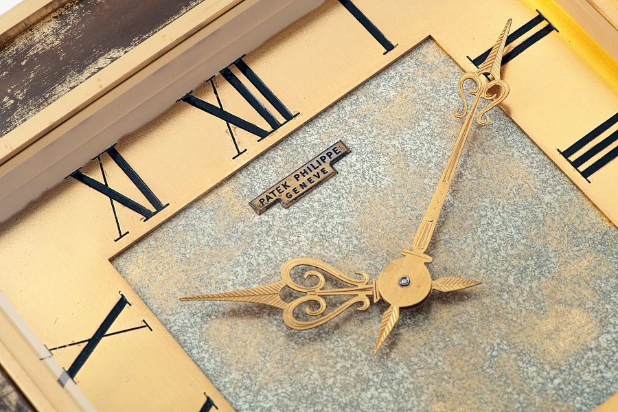 Table Clock in Gilt Brass with Wood