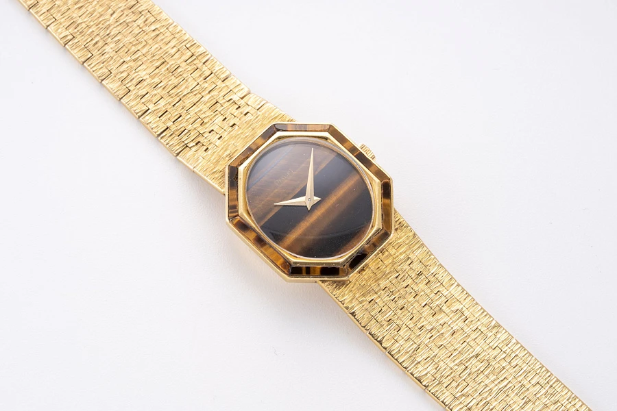 Octagonal Dress Watch Ref. 9341AG with Tiger Eye Dial and Bezel in 18k Yellow Gold