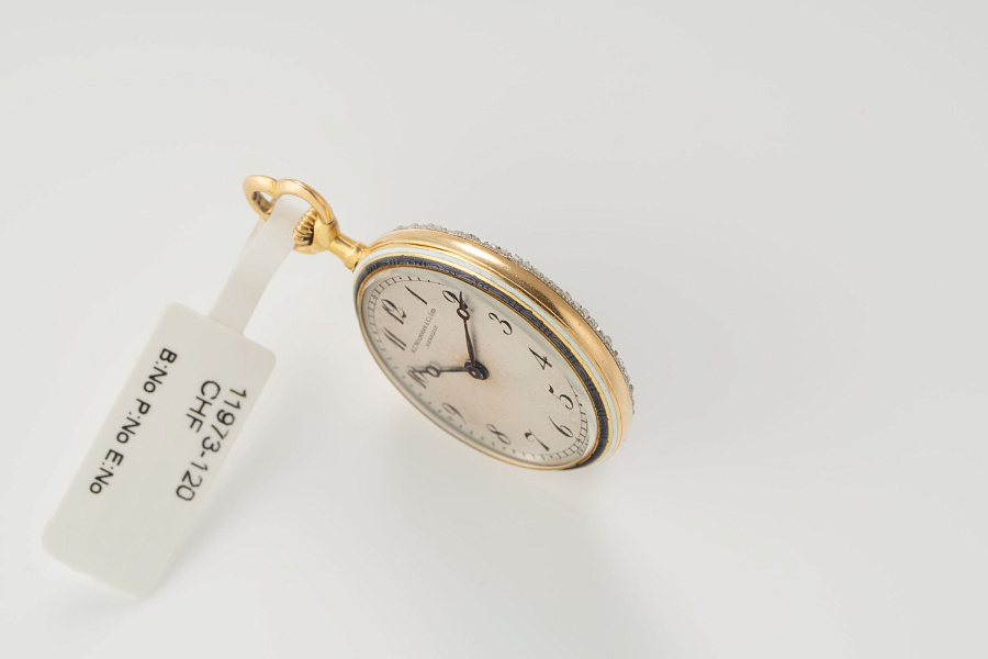 Miniature Pocket Watch with Enamel and Diamonds