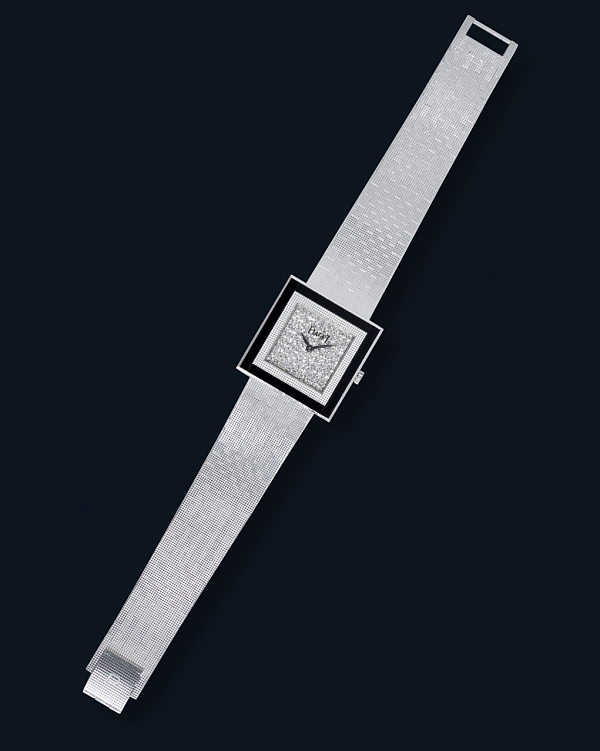 Vintage Square Ref. 9200 in 18k White Gold with Diamonds & Onyx Dial