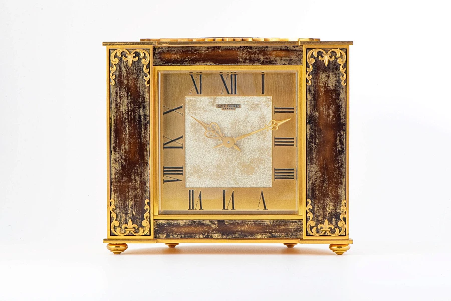Table Clock in Gilt Brass with Wood