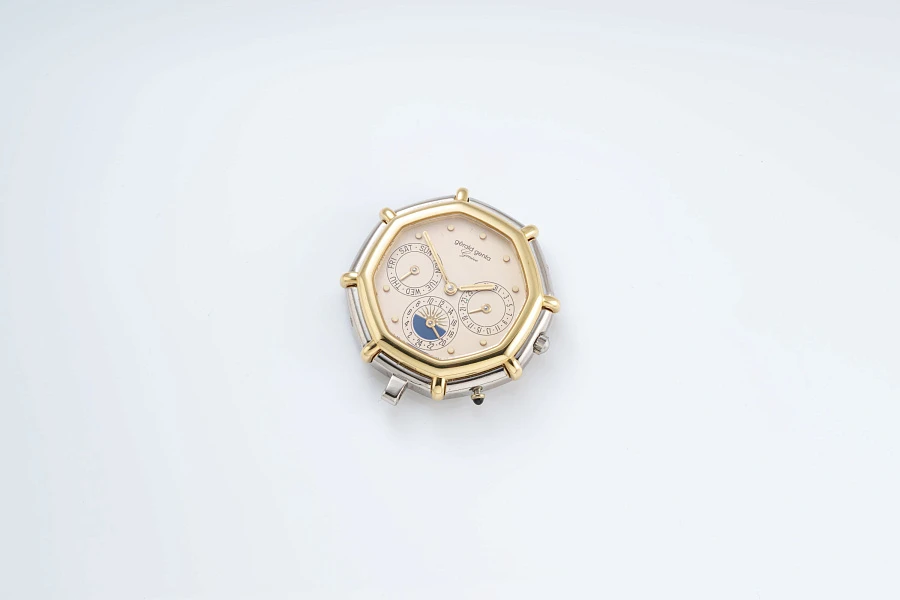 Customized Calendar Pendant Watch in Stainless Steel and 18k Yellow Gold